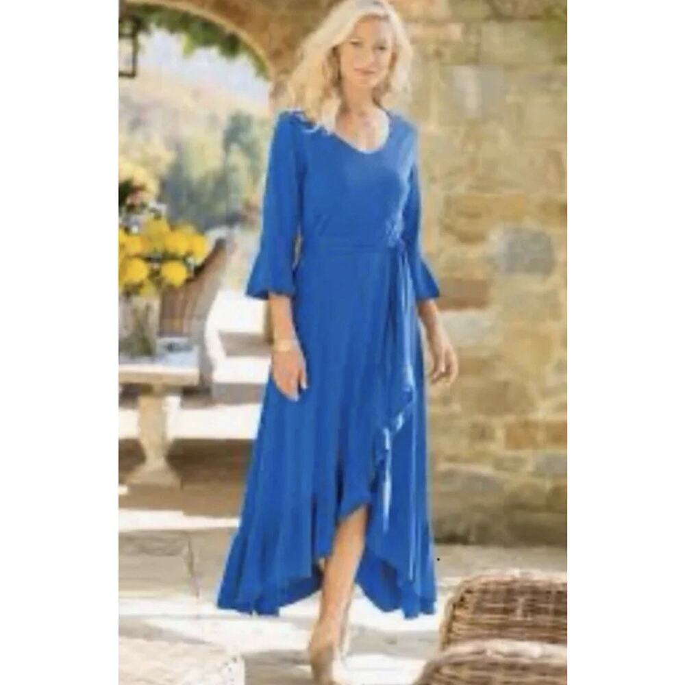 Soft Surroundings Springtime Ruffleneck Dress Medium Blue‎